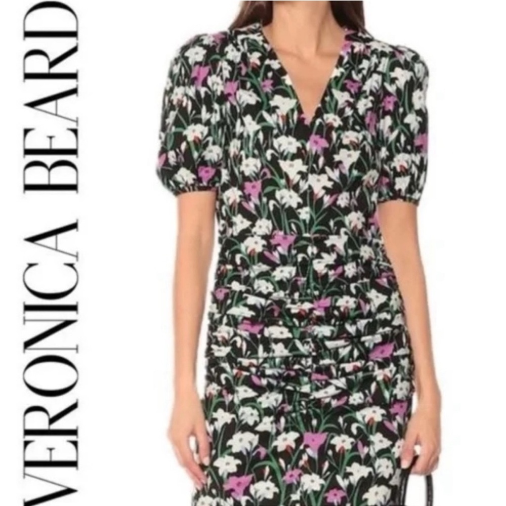 Veronica Beard Janis Ruched Floral-Print Dress